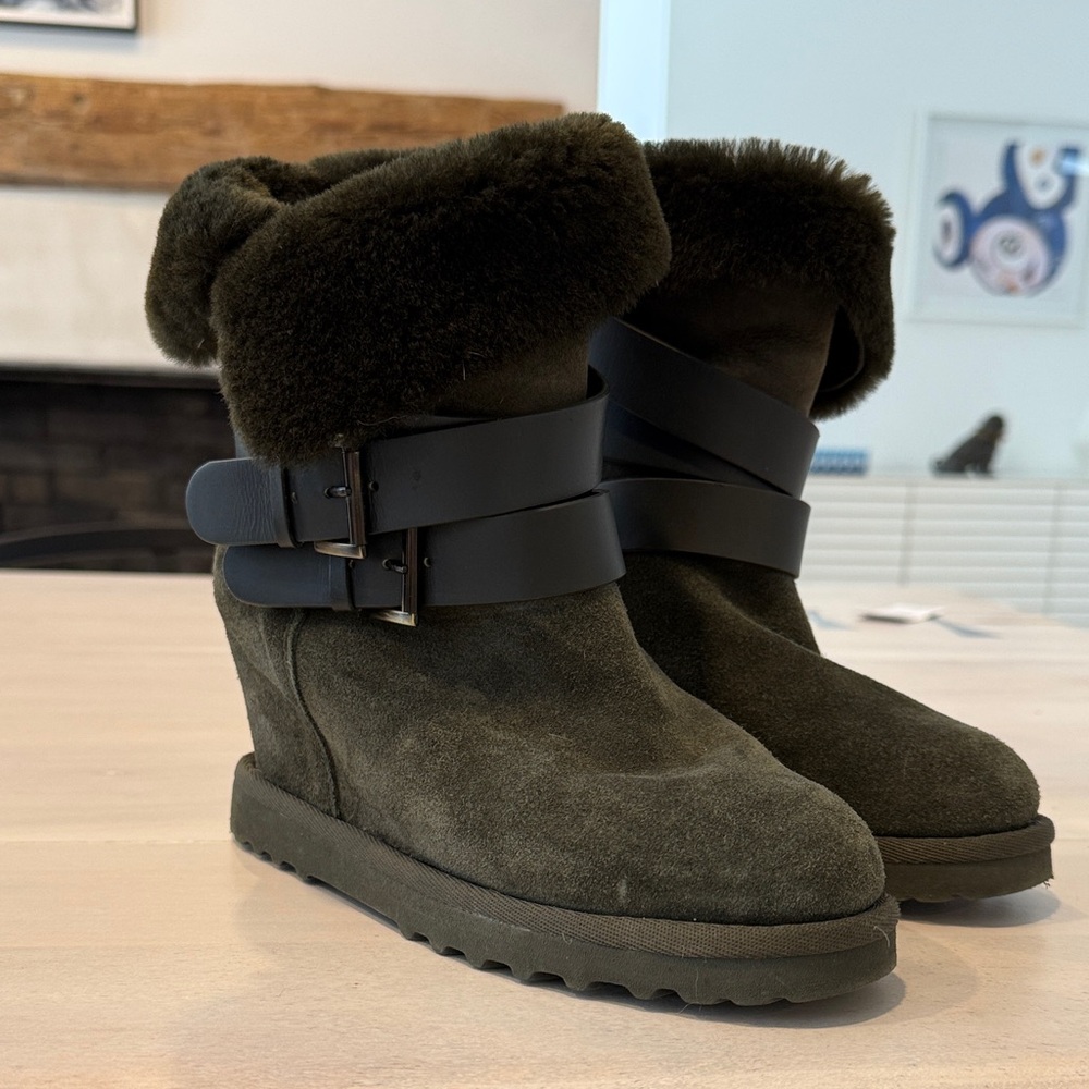Ash Suede Wedge Boots - Olive Green - excellent condition!